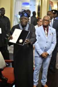 The formal investiture was performed by the Governor-General of Saint Lucia, Errol Charles, on Monday night at the official reception for President Tinubu at the Government House, Morne Fortune, Saint Lucia.