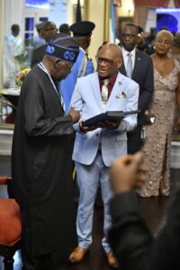 The formal investiture was performed by the Governor-General of Saint Lucia, Errol Charles, on Monday night at the official reception for President Tinubu at the Government House, Morne Fortune, Saint Lucia.