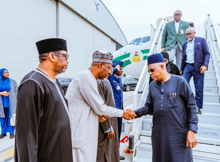 VP Kashim Shettima arrives London to accompany late Buhari's body to Nigeria. Photo credit: Official SKSM