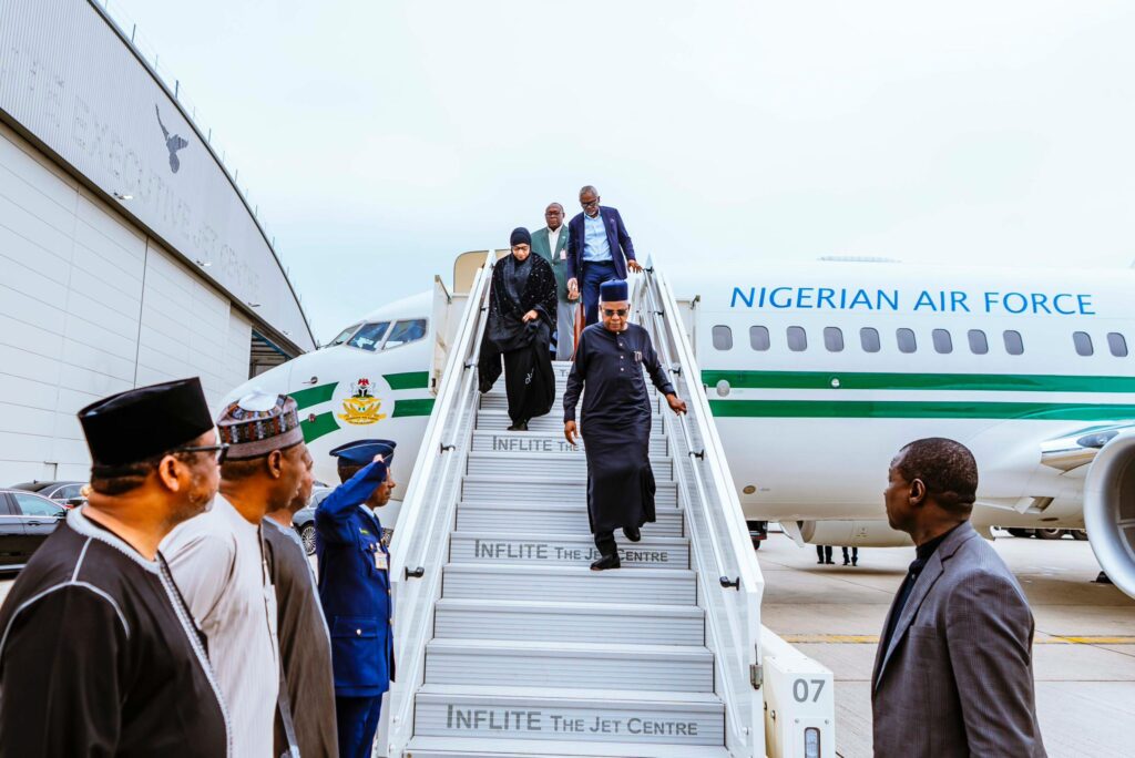 VP Kashim Shettima arrives London to accompany late Buhari's body to Nigeria. Photo credit: Official SKSM