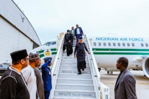 VP Kashim Shettima arrives London to accompany late Buhari's body to Nigeria. Photo credit: Official SKSM