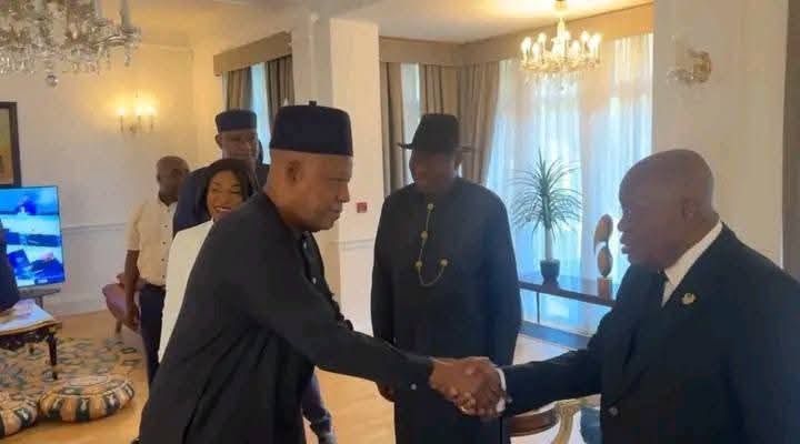 VP Kashim Shettima received Former President Goodluck Jonathan and former Ghanaian President Nana Addo Dankwa Akufo-Addo during a condolence visit in London