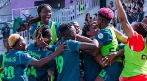 Super Falcons of Nigeria celebrating their victory against South Africa