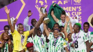 Super Falcons of Nigeria celebrating their WAFCON victory against Morocco