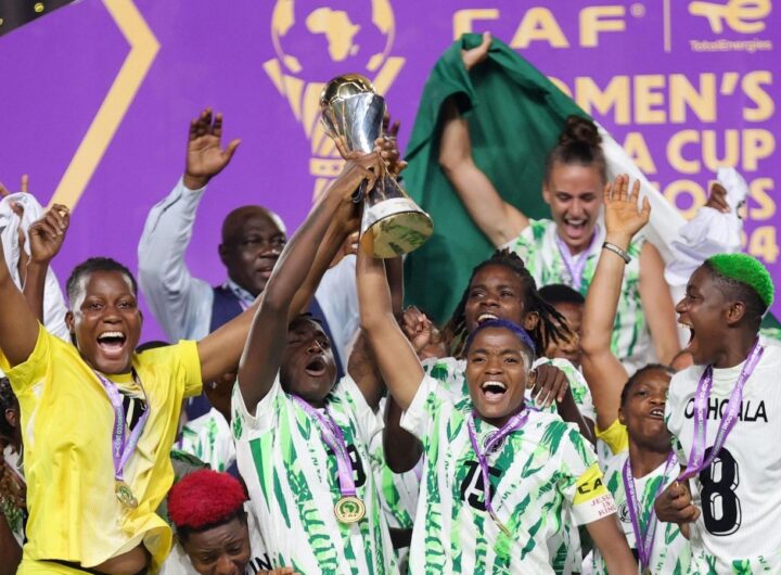 Super Falcons of Nigeria celebrating their WAFCON victory against Morocco