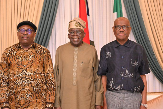 Rivers State celebrates new beginning as PANDEF hails end of Emergency Rule 2 R-L: Suspended Rivers State Governor, Siminalayi Fubara, President Bola Tinubu and FCT Minister, Nyesom Wike shortly after the peace talk at the presidential villa Abuja