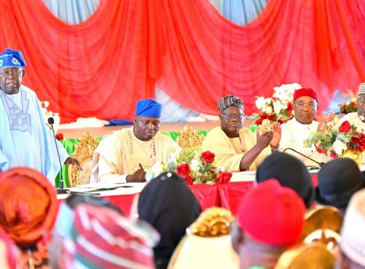 President Bola Tinubu addressing progressive governors during the APC NEC meeting in Abuja