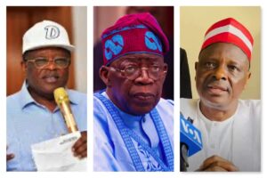 Minister of Works, David Umahi, President Bola Tinubu and former Kano Governor, Rabiu Kwankwaso