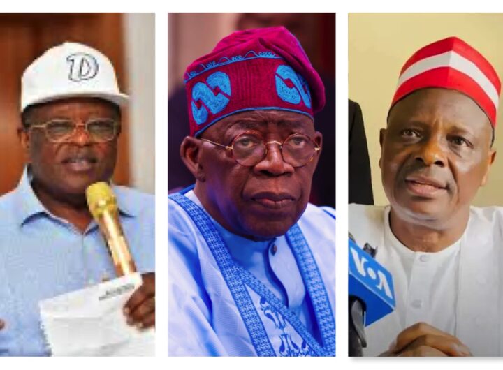 Minister of Works, David Umahi, President Bola Tinubu and former Kano Governor, Rabiu Kwankwaso