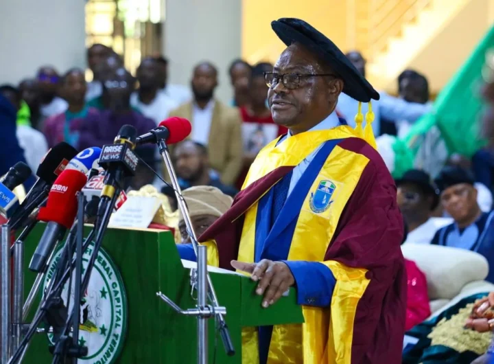 FCT Minister, Nyesom Wike, speaking during the University of Port-Harcourt (UNIPORT’s) 35th Combined Convocation and 50th Anniversary celebration.
