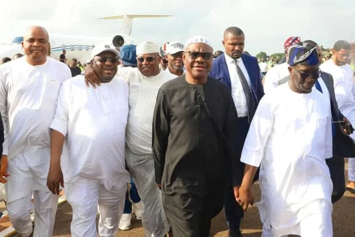 FCT Minister, Nyesom Wike during his visit to Edo State. He was received by Governor Monday Okpebholo and other government officials
