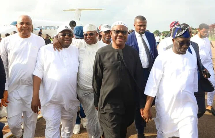 FCT Minister, Nyesom Wike during his visit to Edo State. He was received by Governor Monday Okpebholo and other government officials