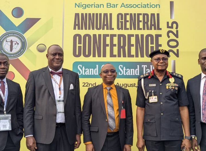 Director-General, Bureau of Public Procurement (BPP), Dr. Adebowale A. Adedokun, FCIPS, ACFE (M), Andrew O. Odum, SAN, 1st right, Daniel C. Enwelum, SAN, 2nd left, ACG. E. E. Benito, 1st right and Hon. Ibenaku Onoh, PhD, Chairman of Enugu-North Local Government, 2nd right in a group photograph after speaking on “Nigeria's Infrastructure Deficit: Implications for Economic Growth, Development and Well-being” at the 65th Edition of the Annual Conference of the Nigerian Bar Association (NBA) 2025 in Enugu.