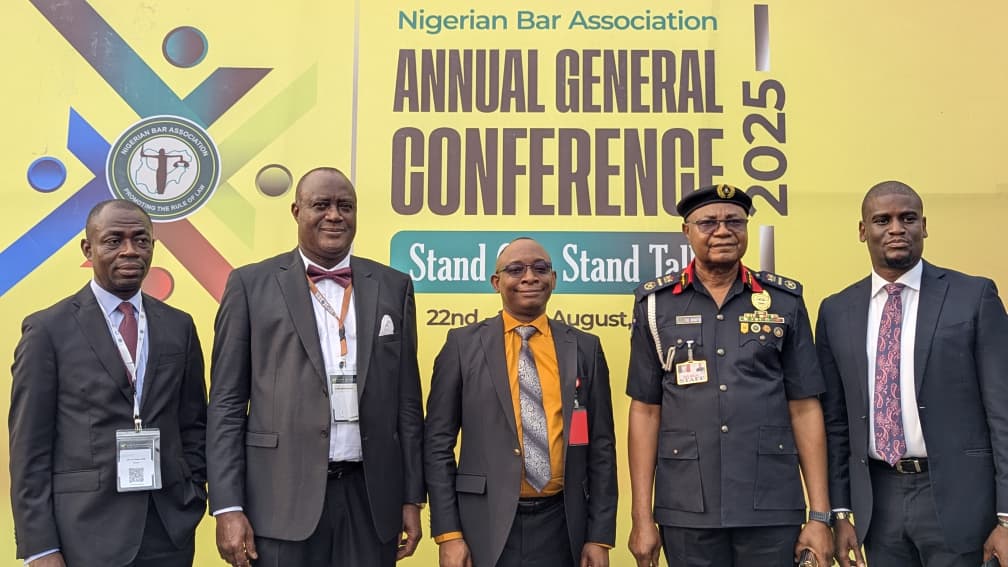 Director-General, Bureau of Public Procurement (BPP), Dr. Adebowale A. Adedokun, FCIPS, ACFE (M), Andrew O. Odum, SAN, 1st right, Daniel C. Enwelum, SAN, 2nd left, ACG. E. E. Benito, 1st right and Hon. Ibenaku Onoh, PhD, Chairman of Enugu-North Local Government, 2nd right in a group photograph after speaking on “Nigeria's Infrastructure Deficit: Implications for Economic Growth, Development and Well-being” at the 65th Edition of the Annual Conference of the Nigerian Bar Association (NBA) 2025 in Enugu.