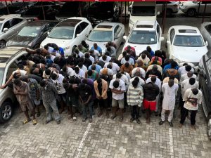 The paraded suspects arrested by EFCC at Obasanjo Library