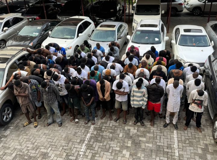 The paraded suspects arrested by EFCC at Obasanjo Library