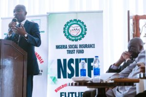 NSITF Managing Director/ Chief Executive, Barr. Oluwaseun Mayomi Faleye, speaking during the 2-day strategic retreat in Lagos