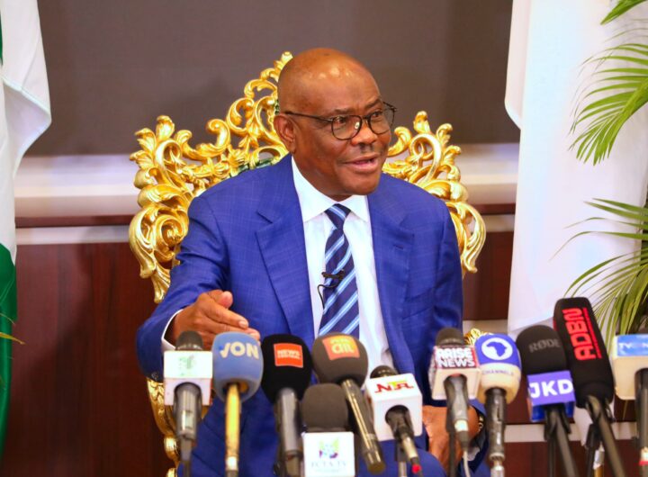 FCT Minister Barr Ezenwo Nyesom Wike fielding questions from journalists during the Minister's me monthly Media Parley on Monday