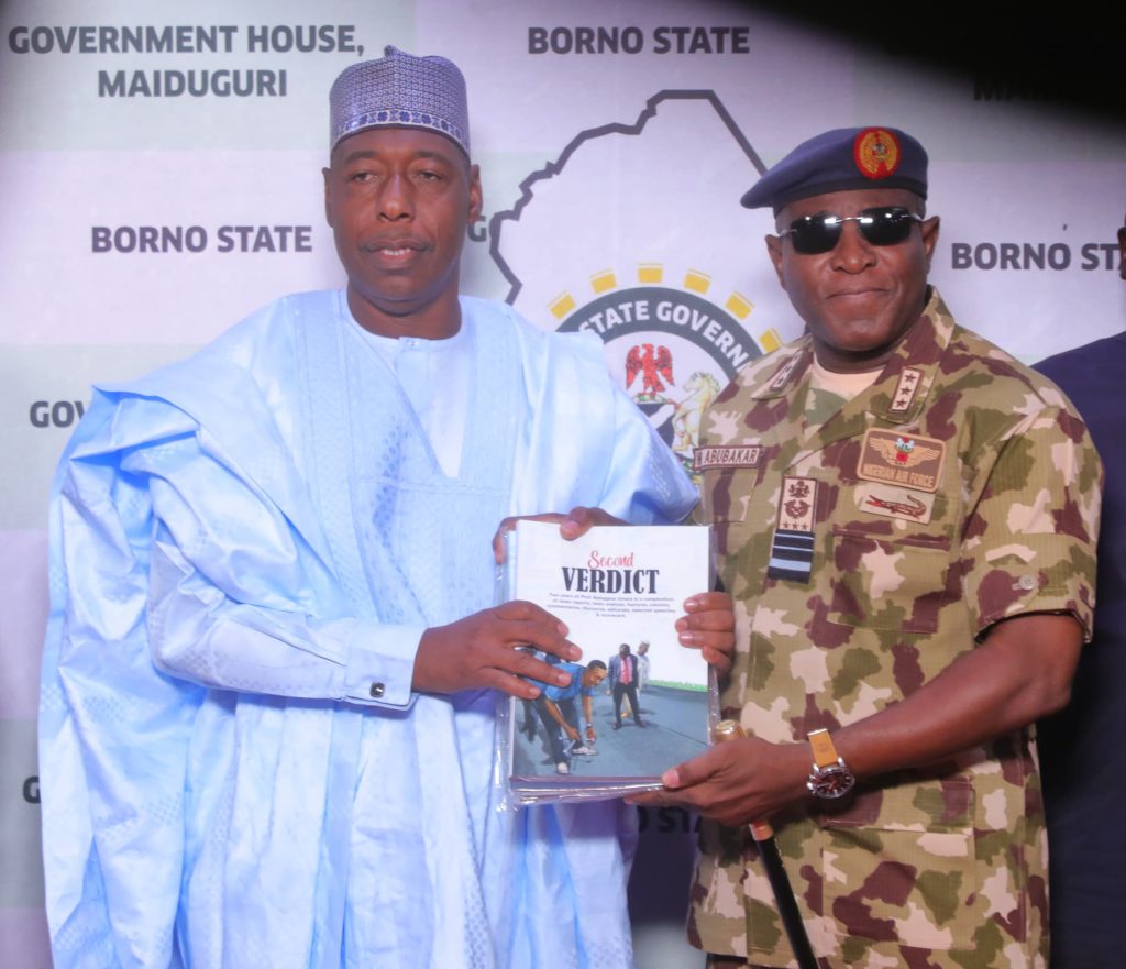 Zulum calls for more air power to combat Boko Haram, ISWAP 2 Borno State Governor, Babagana Zulum and the Chief of Air Staff, Air Marshall Hassan Bala Abubakar, during a courtesy visit at the Government House, Maiduguri, on Tuesday.