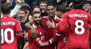Liverpool Ryan-Gravenberch celebrate.in EPL match 1 Liverpool edge Everton in tense derby thriller