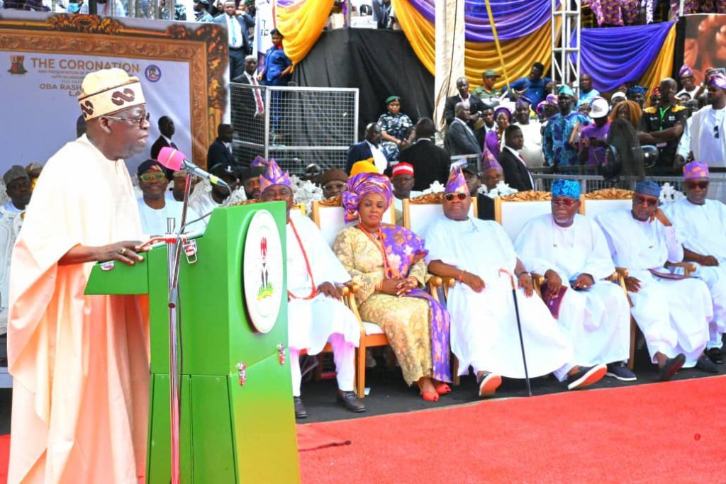 President Tinubu at the coronation of Oba Rashidi Ladoja as the 44th Olubadan of Ibadanland. PHOTO Credit: State House