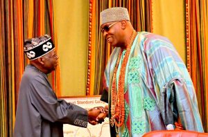 President Bola Tinubu and His Imperial Majesty, Oba Ghandi Afolabi Oladunni Olaoye, Orumogege III, the Soun of Ogbomosoland