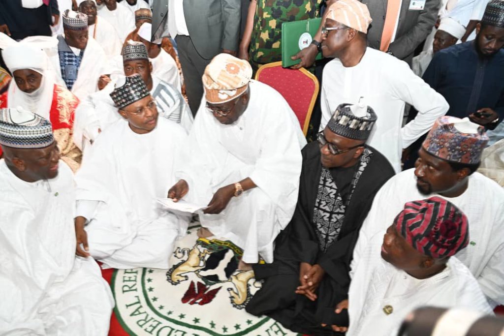 President Bola Tinubu on Friday attended a Special Jumat prayer and wedding of Nasirudeen Yari, and Safiyya Shehu Idris at Sultan Bello Mosque in Kaduna. PHOTO Credit: State House