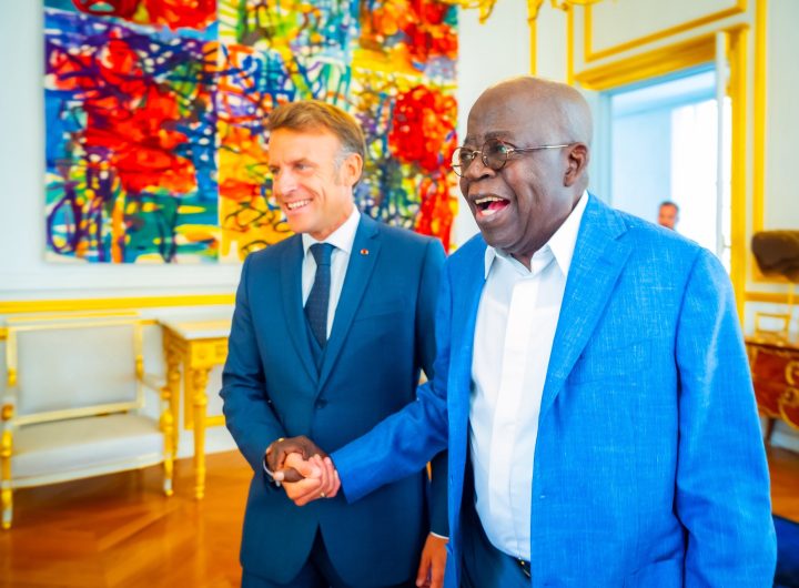 President Bola Tinubu and French President, Emmanuel Macro during a state visit in Paris