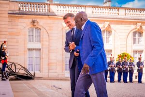 President Bola Tinubu and French President, Emmanuel Macro during a state visit in Paris