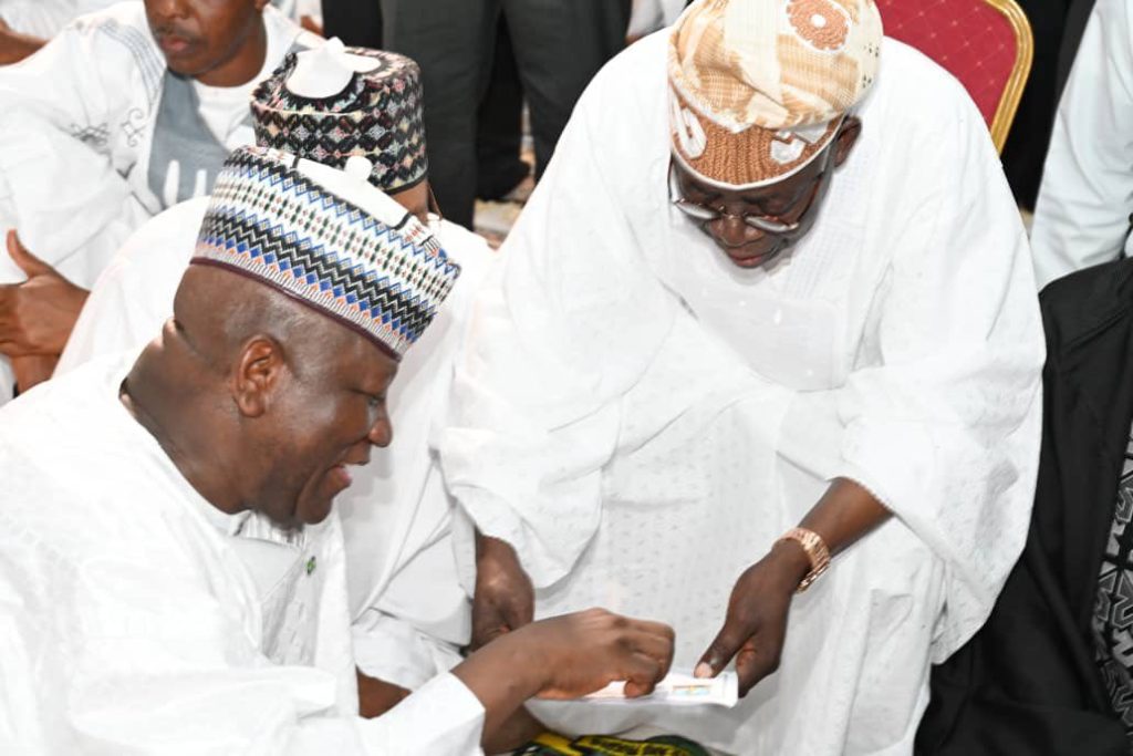 President Bola Tinubu on Friday attended a Special Jumat prayer and wedding of Nasirudeen Yari, and Safiyya Shehu Idris at Sultan Bello Mosque in Kaduna. PHOTO Credit: State House