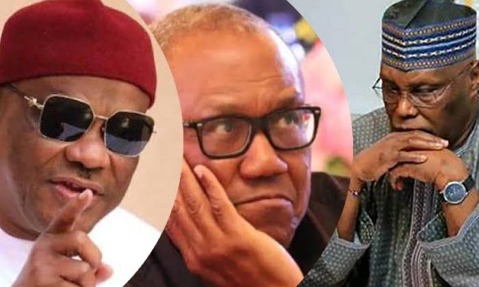A photo combo of Wike, Atiku and Obi