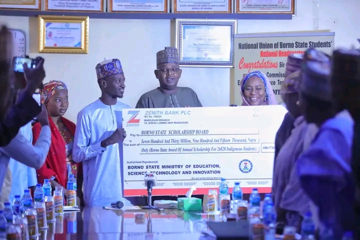 Gov. Engr Babagana Umara Zulum Approves N730 Million Scholarship for Indigenous Student Borno state governor Engr Babagana Umara Zulum has approved over seven hundred and thirty million naira (N730,000,000) in scholarships for Borno indigenes studying in different institutions of learning across the country. The Commissioner for Education, Science, Technology, and Innovation, Engr. Lawan Abba Wakilbe, officially handed over the cheque on behalf of Governor Zulum to the Borno State Scholarship Board in a ceremony held at the conference hall of the Quality Assurance office of the ministry on Monday. Engr. Wakilbe explained that the scholarship, when fully implemented, is expected to benefit 26,888 indigenous undergraduates, and payment will commence with immediate effect. The commissioner also disclosed that Zulum's administration has spent over N8 billion this year (2024) alone on scholarships for students studying both within Nigeria and abroad. He further provided a breakdown of the scholarship allocations and urged the students to work hard to justify the government’s significant investment in their education. The commissioner also urged students to ensure their bank details were accurate to prevent transaction issues, warning that failed payments would be reallocated for other purposes. He also encouraged the students to explore additional opportunities through NELFUND, challenging student leaders to make full use of the resources available to them. The National President of the National Union of Borno State Students (NUBOSS), Abdullahi Ahmadu Umara, who led the students, on his part expressed gratitude to Governor Zulum for his unwavering commitment to education. On the sidelines, one of the students present at the occasion, Abba Ali Abba Gana, announced plans to honour the Governor with the title of “Student-Friendly Governor” and the Commissioner as the “Architect of Modern Education” in recognition of their dedication to advancing education in Borno State.