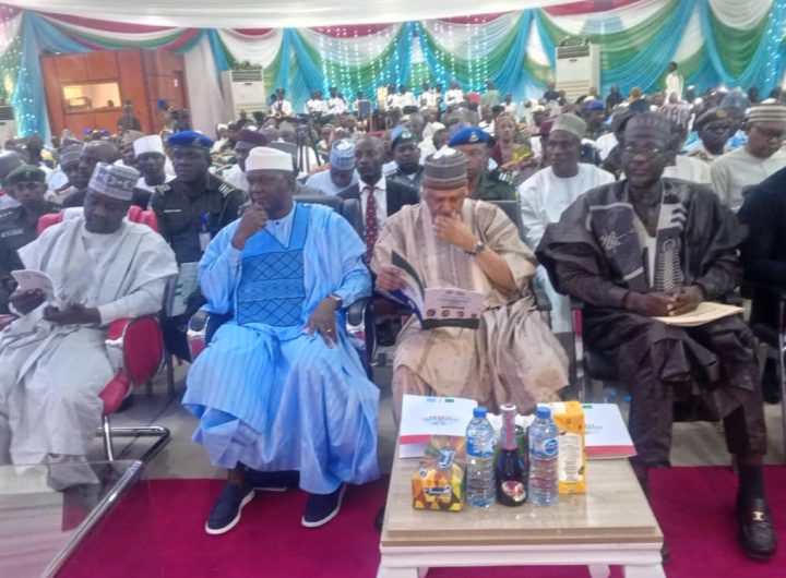 R-L The Honourable Minister of Information & National Orientation, Hon. Alhaji Mohammed Idris Malagi second right. Borno State Commissioner of Information & Internal Security, Prof. Mohammed Uan Tar. DG, Progressive Governors Forum (PGF), Mr. Foloronsu S. Aluko second left and Borno State Deputy Governor, Hon. Umar Usman Kadafur first left on Wednesday at Progressive Governors Forum (PGF) Quarterly Strategic Meeting of the Honourable Commissioners of Information APC- Governed States from Tuesday, 14th to 16th October, 2025 at Multi Purpose Hall , Government House Maiduguri, Borno State.