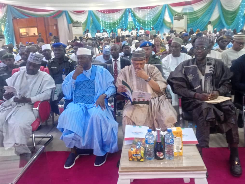 R-L The Honourable Minister of Information & National Orientation, Hon. Alhaji Mohammed Idris Malagi second right. Borno State Commissioner of Information & Internal Security, Prof. Mohammed Uan Tar. DG, Progressive Governors Forum (PGF), Mr. Foloronsu S. Aluko second left and Borno State Deputy Governor, Hon. Umar Usman Kadafur first left on Wednesday at Progressive Governors Forum (PGF) Quarterly Strategic Meeting of the Honourable Commissioners of Information APC- Governed States from Tuesday, 14th to 16th October, 2025 at Multi Purpose Hall , Government House Maiduguri, Borno State.
