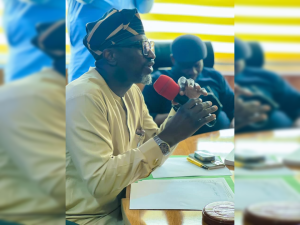 Chairman, House of Representatives Committee on Health, Amos Gwamna, during an interaction session with officials of the Akwa Ibom State ministry of health in Uyo .