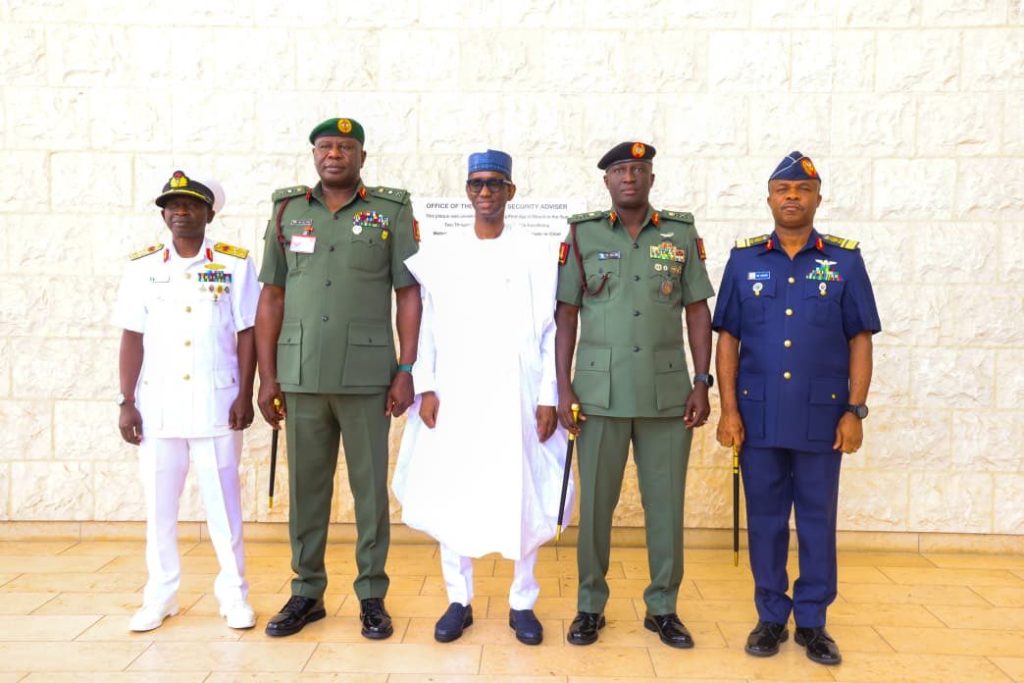 NSA Ribadu in a meeting with the newly appointed service chiefs