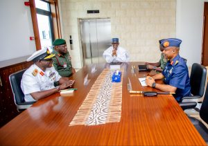 NSA Ribadu in a meeting with the newly appointed service chiefs