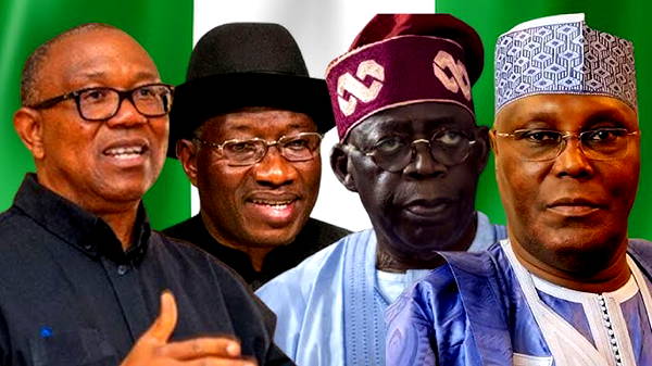 Peter Obi, Goodluck Jonathan, Bola Tinubu and Atiku Abubakar