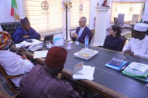 Borno State Governor, Babagana Zulum in a meeting with the Swiss Ambassador to Nigeria, Mr Patrick Egloff, during a courtesy visit at the Government House Maiduguri