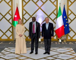 President Bola Ahmed Tinubu met with the Prime Minister of Italy, Giorgia Meloni, and His Majesty King Abdullah II of Jordan on the sidelines of the Aqaba Process Heads of State and Government-Level Meeting held in Rome, Italy. PHOTO credit: State House.