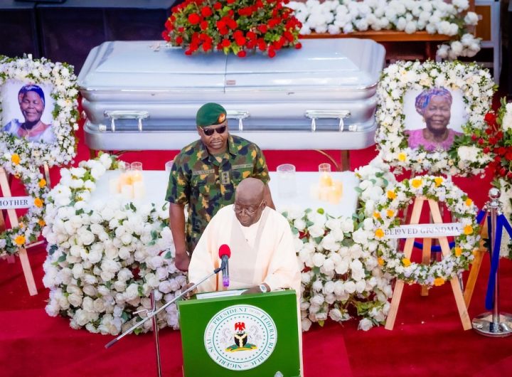 President Bola Tinubu speaking on Saturday during the funeral service of Lydia Yilwatda Goshwe, mother of the National Chairman of the All Progressives Congress (APC), Dr. Nentawe Yilwatda.
