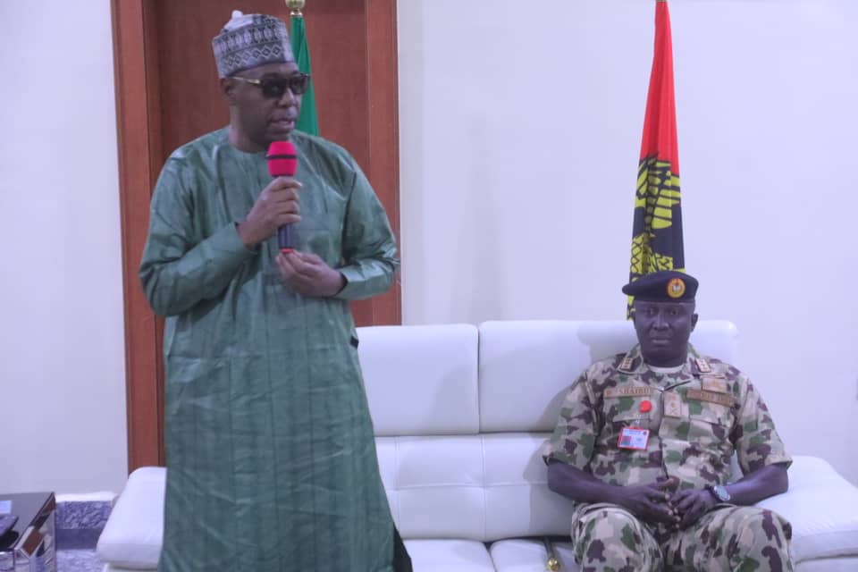 Borno State Governor, Babagana Zulum and the Chief of Army Staff (COAS), Lieutenant General Shuaibu Waidi, during a meeting in Maiduguri.