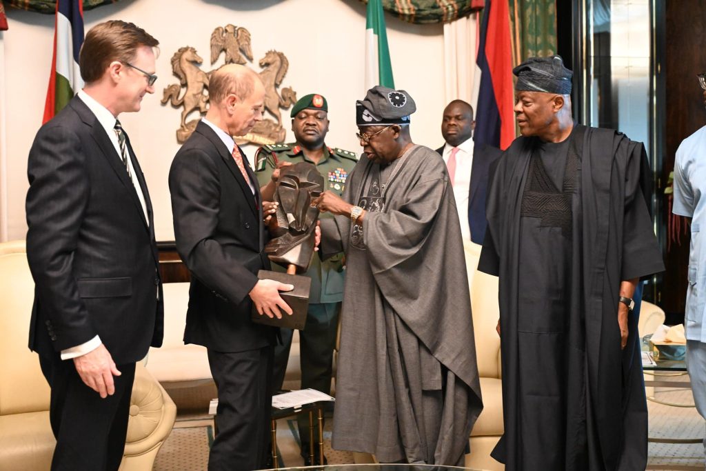 Tinubu: Our economic reforms designed to equip Nigerian youths with world-class skills 2 From left: British High Commissioner to Nigeria, Sir Richard Montgomery; Duke of Edinburgh, Prince Edward; President Bola Ahmed Tinubu and Minister of Finance and Coordinating Minister of the Economy, Wale Edun during the President Tinubu audience with Prince Edward at the Presidential Villa Abuja on Monday. Photo: State House