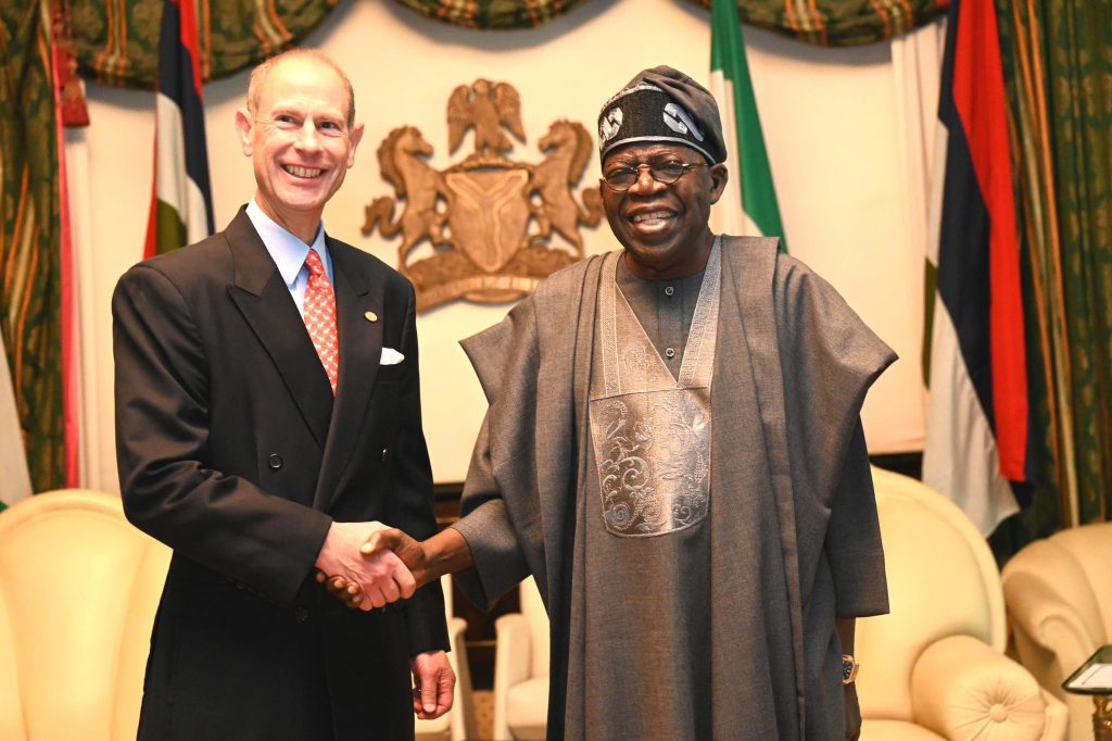 President Bola Ahmed Tinubu (right) and Duke of Edinburgh, Prince Edward during the President Tinubu audience with Prince Edward at the Presidential Villa Abuja on Monday. Photo Credit: State House