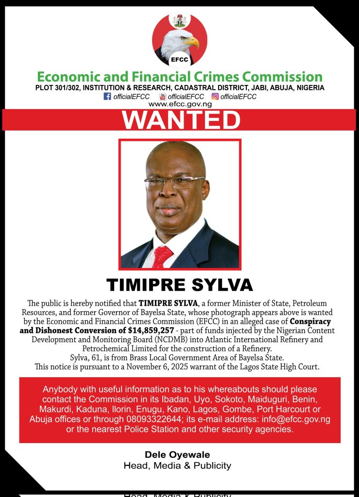 EFCC declares ex-Petroleum Minister Timipre Sylva wanted over alleged $14.8m fraud 2 EFCC declares ex-Petroleum Minister Timipre Sylva wanted over alleged $14.8m fraud