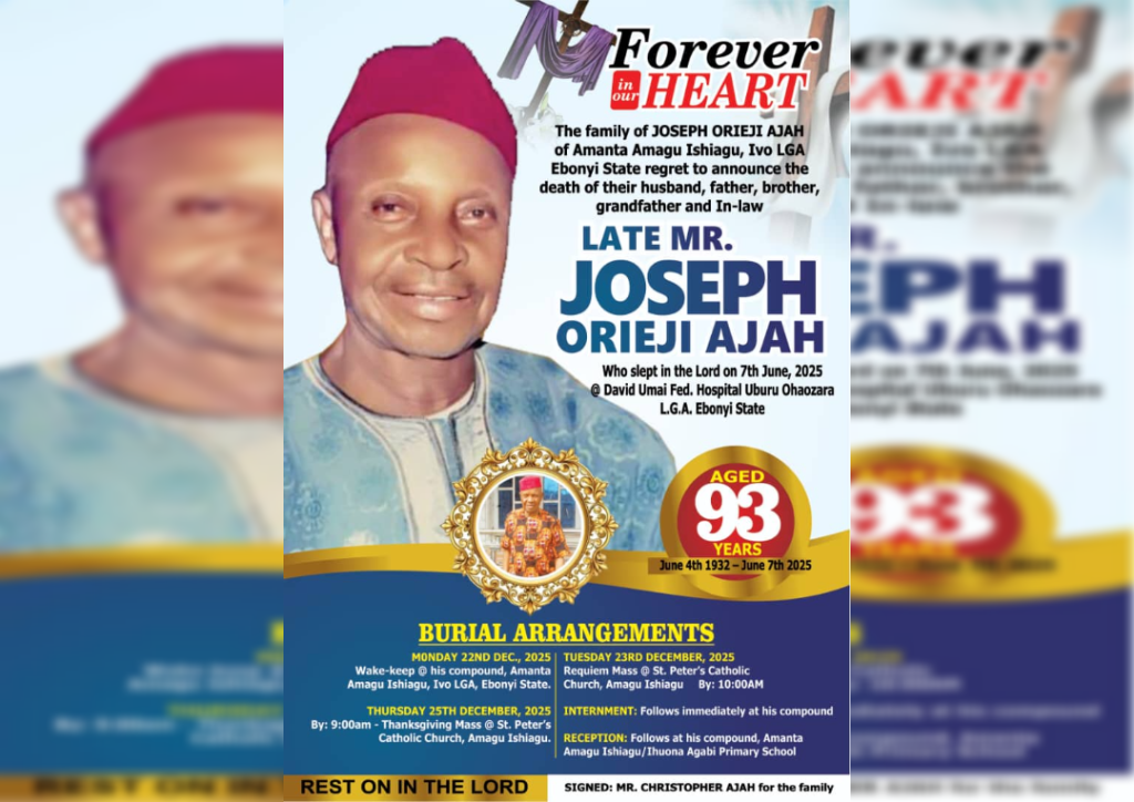 Ebonyi community mourns as Elder Statesman, Joseph Orieji Ajah, passes on at 93