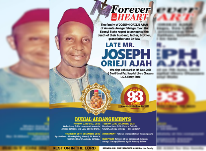 Ebonyi community mourns as Elder Statesman, Joseph Orieji Ajah, passes on at 93