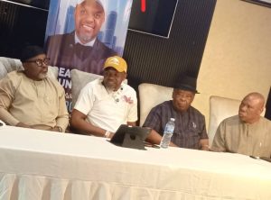 L-R: Patrick Edeke, SA to Akwa ibom State Governor on Electronic Media; My-ACE China, Mayor of Housing; Chief Etting Afiakure, MD Ceedepeg; Chief Daniel Udoh, Chairman, Nigerian Hotels Association, Akwa Ibom State at the YouTube Streaming session at Ceedepeg Hotels in Uyo