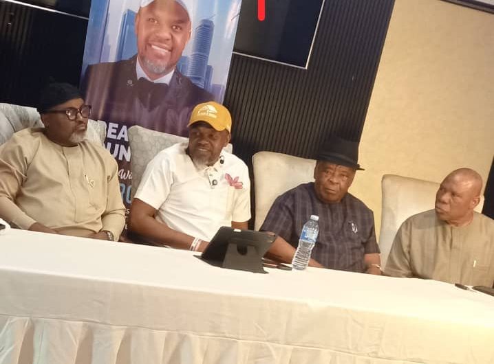 L-R: Patrick Edeke, SA to Akwa ibom State Governor on Electronic Media; My-ACE China, Mayor of Housing; Chief Etting Afiakure, MD Ceedepeg; Chief Daniel Udoh, Chairman, Nigerian Hotels Association, Akwa Ibom State at the YouTube Streaming session at Ceedepeg Hotels in Uyo