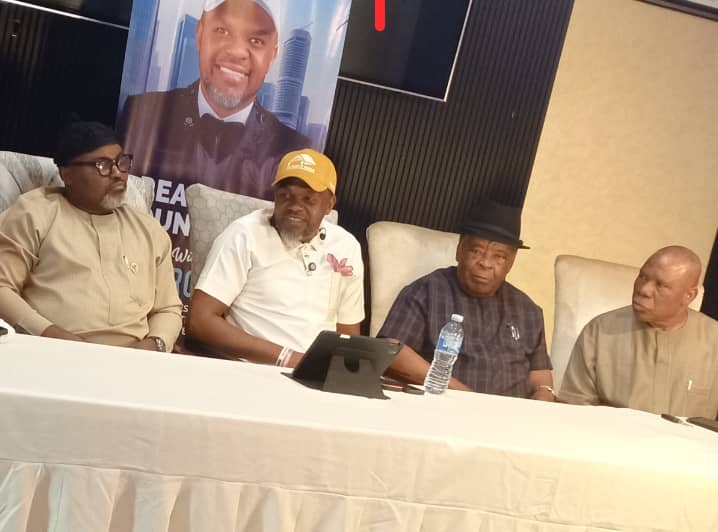 L-R: Patrick Edeke, SA to Akwa ibom State Governor on Electronic Media; My-ACE China, Mayor of Housing; Chief Etting Afiakure, MD Ceedepeg; Chief Daniel Udoh, Chairman, Nigerian Hotels Association, Akwa Ibom State at the YouTube Streaming session at Ceedepeg Hotels in Uyo